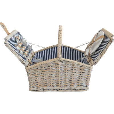 Afbeelding van Picknickmand Lumparland incl. inhoud voor 2 personen 40x28x37 cm naturel wit en blauw casa.pro