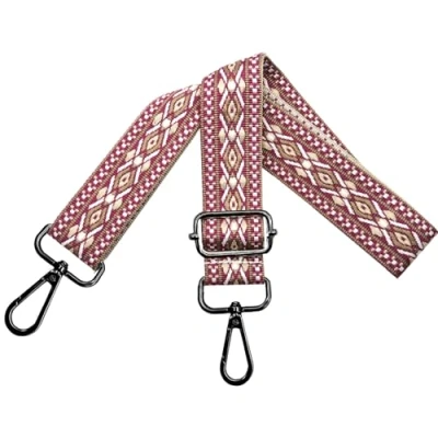 Afbeelding van Verstelbare schouderriem voor damestassen, afneembare tasriem, breedte 3,8 cm, met zwarte karabijnhaak, schoudertas, wit/roze, N20