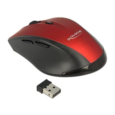 Afbeelding van DeLOCK draadloze USB muis met 6 knoppen 1000 1600 DPI / zwart/rood