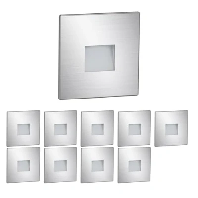 Afbeelding van ledscom.de LED trapverlichting/traplicht FOW voor binnen en buiten, downlight, hoekig, roestvrij staal, 85 x 85mm, koel wit, 10st.