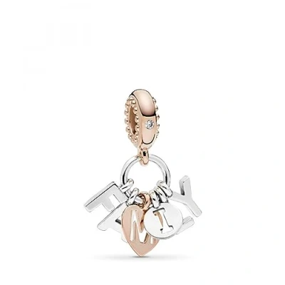 Afbeelding van Pandora Familieletterhanger met letters van sterling zilver en 14 karaat rosévergulde metaallegering Cubic Zirkonia uit Moments, One size, Zilver,