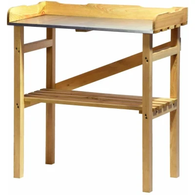 Afbeelding van Moestuinbak plantentafel oppottafel verzinkt werkblad FSC hout 78 x 37 83 cm