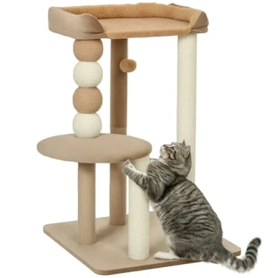 Afbeelding van PawHut krabpaal 86 cm met springplatform, bed, speelbal, jute, voor katten tot 7 kg, koffie