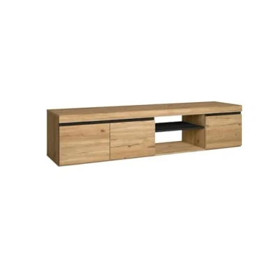Afbeelding van Skraut Home tv meubel model naturel kleur eiken/zwart woonkamer standaard met planken en opbergkasten 160 x 40 41 cm (Naturale 160)