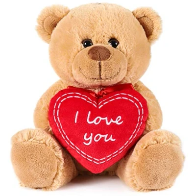 Afbeelding van BRUBAKER Teddybeer Pluche Beer met Hart Rood I Love You 25 cm Teddy Knuffelbeest Bruin Lichtbruin