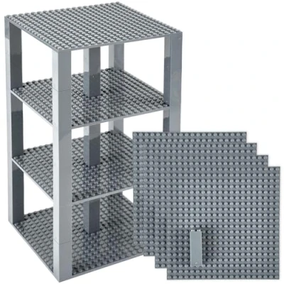 Afbeelding van Strictly Briks Set van 4 grondplaten met verbeterde 2 x staplelaars kwaliteit voor het bouwen een toren compatibel de grootste merken 15,4 cm grijs