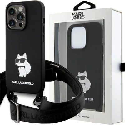 Afbeelding van Karl Lagerfeld Crossbody Siliconen Ikonik hoesje voor iPhone 15 zwart