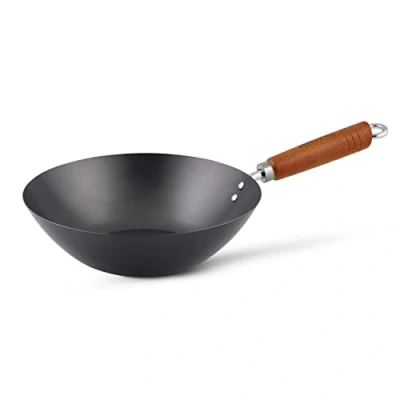 Afbeelding van Ken Hom Classic Wok Ø 27 cm. in Koolstofstaal met Antiaanbaklaag en Houten Greep