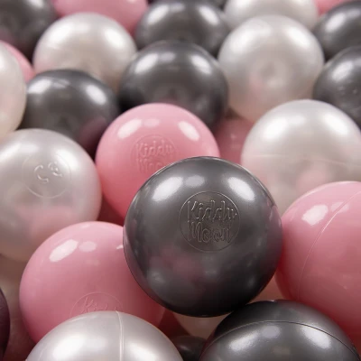 Afbeelding van KiddyMoon 50 ∅ 7cm kinderballen speelballen voor ballenbad baby plastic ballen made in eu, parel/powderroze/zilver