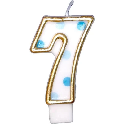 Afbeelding van Kaars 7 gespikkeld blauw