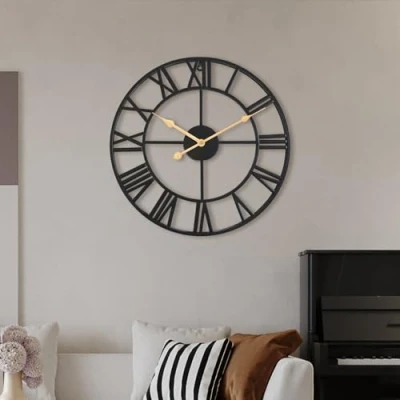 Afbeelding van ACCSHINE Grote stille wandklok zonder tikken, 60 cm, Romeinse cijfers, kwartsuurwerk, werkt op batterijen, gemakkelijk af te lezen, voor slaapkamer, huis, keuken, kantoor, school