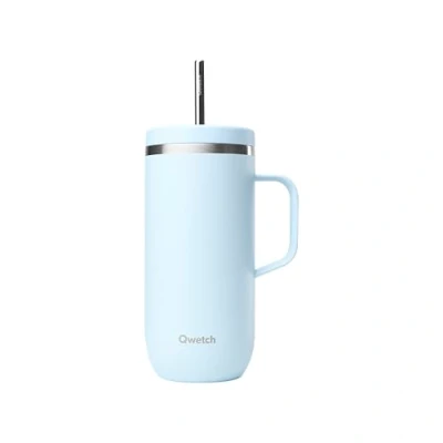 Afbeelding van QWETCH Cold Cup 600 ml met handvat en rietje 24 uur ijskoud 12 koud (pastelblauw)