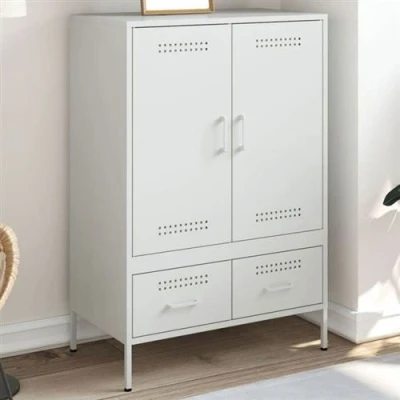 Image de vidaXL Buffet haut blanc 68x39x101,5 cm acier laminé à froid