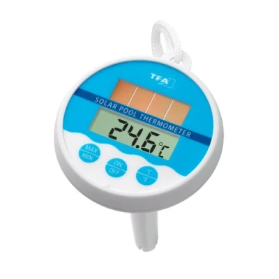 Afbeelding van TFA Dostmann 30.1041 zwembadthermometer op zonne energie, digitaal, maximale en diepe waarden, drijvend in het water, wit