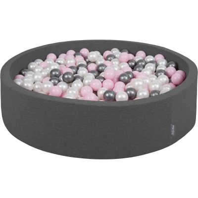Afbeelding van KiddyMoon rond ballenbad 120x30cm/200 ballen ∅ 7cm ballenbakken kleurrijke voor baby&#039;s peuterspeelzaal, made in the eu, donkergrijs:pearl powder pink silver