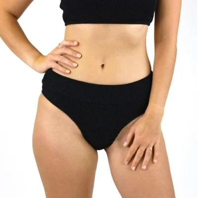 Afbeelding van MYLILY Menstruatiebikini met ribboord Menstruatiezwembroek gerimpelde stof Zwembadslipje Menstruatiebadpak , zwart., XXS