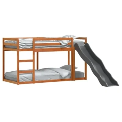Afbeelding van vidaXL Stapelbed met glijbaan en ladder grenenhout wasbruin 90x200 cm