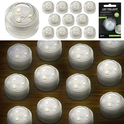 Afbeelding van 12 stuks led theelichtjes, waterdicht, 3 leds, warmwit, onderwatertheelichtjes
