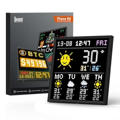 Afbeelding van Divoom Pixoo 64 WiFi pixel art display met een 64x64 LED paneel, unieke verlichtingsdecoratie app bediening