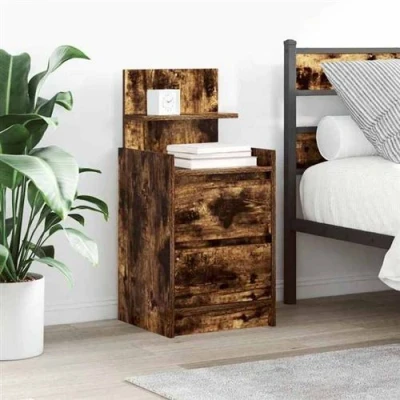 Image de vidaXL Tables de chevet avec 2 tiroirs pcs chêne fumé 38x34x80 cm861364