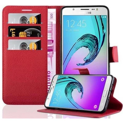 Afbeelding van Cadorabo Hoesje geschikt voor Samsung Galaxy J7 2016 in KARMIJN ROOD Beschermhoes met magnetische sluiting, standfunctie en kaartvakje Book Case Cover Etui