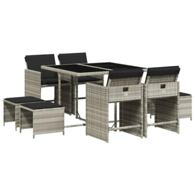 Afbeelding van vidaXL 9 delige Tuinset met kussens poly rattan lichtgrijs