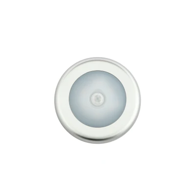 Afbeelding van LED Kastverlichting 1W op Batterijen met Sensor, Grijs, Rond, Warm Wit