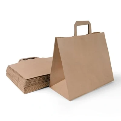 Afbeelding van Inoverse Lot de 50 sacs en papier avec anse, 32 + 17 x 22 cm, cadeaux, kraft, marron, grands à provisions
