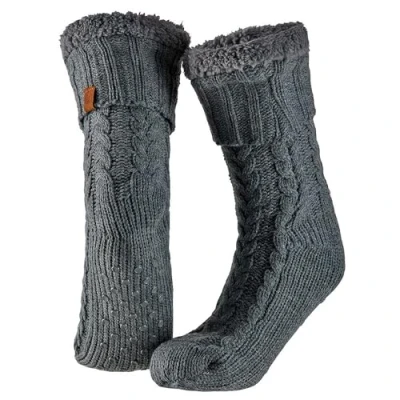 Afbeelding van Apollo Huissokken heren met vacht anti slip Midden Grijs One size Fluffy sokken Slofsokken Huisokken Warme