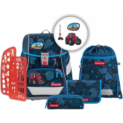 Afbeelding van Step by Schooltas 2in1 Plus Schulranzen Set 6 delig Tractor Freddy Donkerblauw