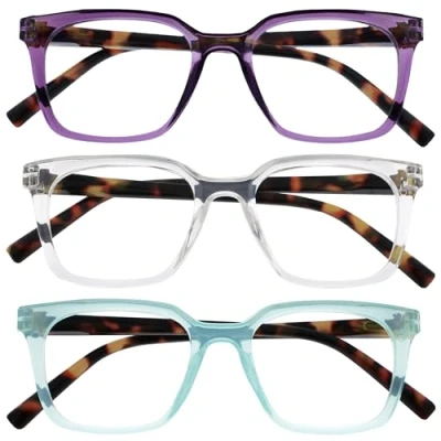Image de OPULIZE KOI Lunettes de Lecture 3 Pack Grand Cadre Rectangulaire Violet Aqua Clair Homme Femme Charnières à Ressort RRR50 5CQ +2.00