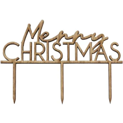 Afbeelding van Ginger Ray Houten kersttaarttopper Merry Christmas