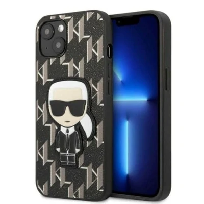 Afbeelding van Karl Lagerfeld KLHCP13SPMNIKBK hoesje voor iPhone 13 mini hardcase zwart Monogram Ikonik Patch