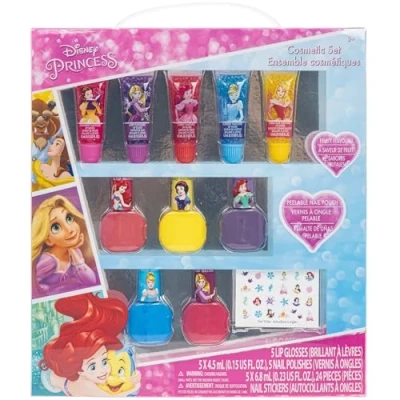 Afbeelding van Disney prinses Townley Girl Sprankelende cosmetische make upset voor meisjes met lipgloss nagelstickers 11 stuksPerfect feestjes Sleepovers Makeovers3 jaar