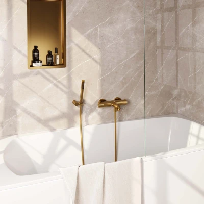 Afbeelding van Brauer Gold carving Badkraan douchegarnituur handdouche staaf 1 stand knop PVD geborsteld goud