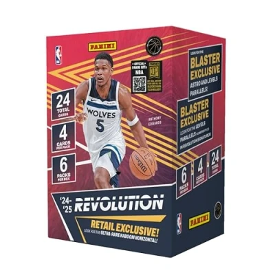 Afbeelding van Panini Revolutie NBA Basketball Blaster Box 2024 25 officiële verzamelkaarten inclusief parallellen, inzetstukken en exclusieve Rookie kaarten Retail Edition