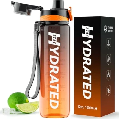 Afbeelding van Mevoly Gourde 1L, Sport avec Graduée et Bouche à Flux Rapide, Étanche Bouteille d&#039;Eau 1 Litre, Motivation sans BPA pour fitness, running, vélo, l&#039;extérieur