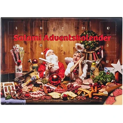 Afbeelding van WURSTBARON® Salami Adventskalender, 24 mini worstjes in ster en hartvorm, snacks lekkernijen voor Kerstmis, premium kwaliteit rookaroma&#039;s, 40,8 g