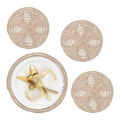 Afbeelding van Relaxdays placemat boho set van 4 Ø 35 cm rond borden onderlegger gevlochten