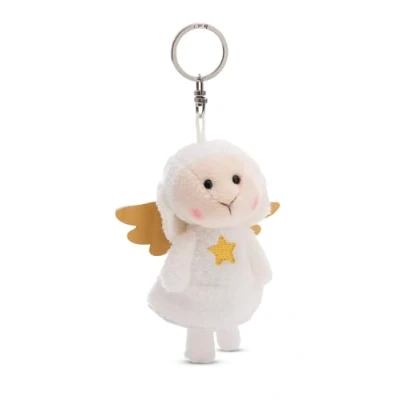 Afbeelding van Sleutelhanger je beschermengel schaap met ster 10 cm wit dierenhanger metalen ring om op te hangen aan sleutels, touw, tas en meer