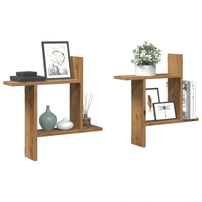 Afbeelding van Wandschappen 2 st 50x12x50 cm bewerkt hout artisanaal eiken