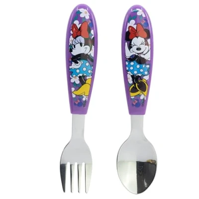 Afbeelding van Set de 2 couverts pour enfants en acier inoxydable composé d&#039;une fourchette et cuillère Minnie