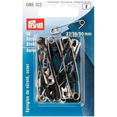 Afbeelding van Prym 18 stuks veiligheidsspelden 27/38/50 mm zilver/zwart gesorteerd 085122