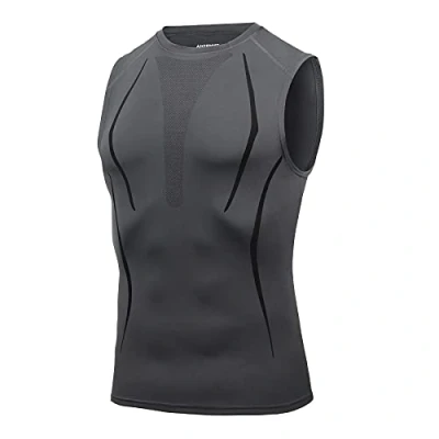 Afbeelding van AMZSPORT Compressiehemd voor heren, mouwloos, sneldrogend, gymnastiekvest, basislaag van het hardloopshirt, 111011 grijs