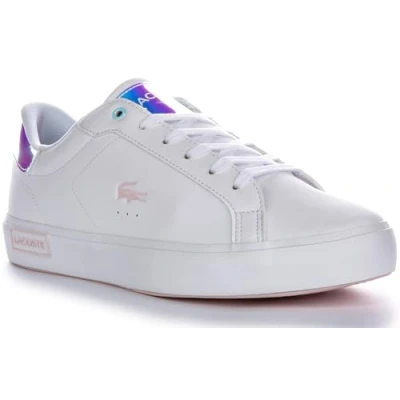 Afbeelding van Lacoste Powercourt Junior LACE Holographic Unisex Sneakers laag voor kinderen, Maat: 35, White/light pink Hoogwaardig imitatieleer