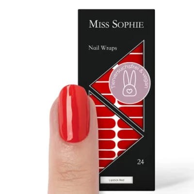 Afbeelding van Miss Sophie Nagelfolie &quot;Lipstick Red&quot;, Eenkleurig, Rood, Nail Wraps 24 ultradunne zelfklevende duurzame nagelfolies
