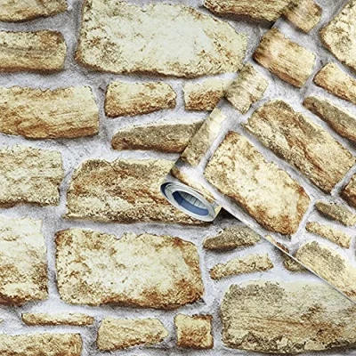 Afbeelding van Venilia Greenline Plakfolie, steenwand, steenlook, beige, 45 cm x 2 m, dikte 95μ, meubelfolie, decoratiefolie, keuken, van 100% gerecycled kunststof, zonder