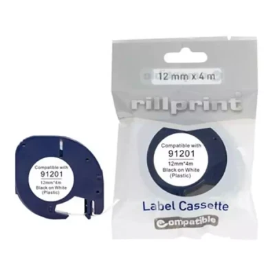 Afbeelding van Rillprint compatible LetraTAG tape voor Dymo 91201, 12 mm, plastic, wit beletteringsysteem