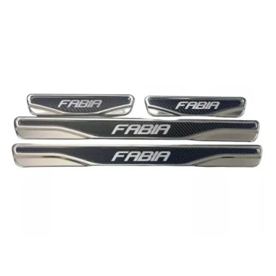 Afbeelding van 4 stuks carbon chroom ABS deurdrempelbeschermers voor Skoda Fabia, Kamiq, Karoq, Kodaiq, Octavia, Rapid, Roomster, Superb, Yeti