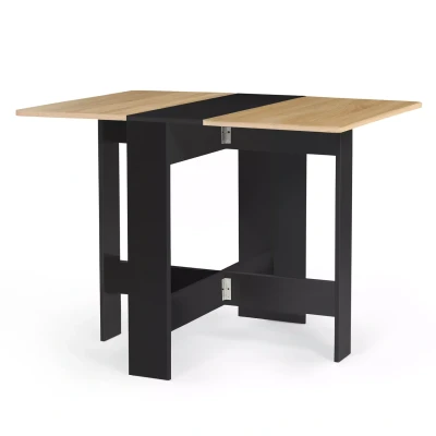 Afbeelding van Table console pliable EDI 2 4 personnes bois noir plateau façon hêtre